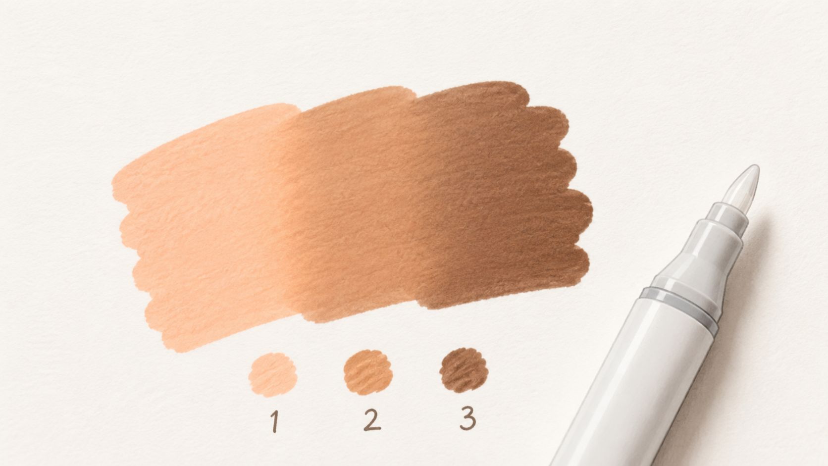 A close-up view of marker swatches showing a gradient of light to dark skin tones on paper.