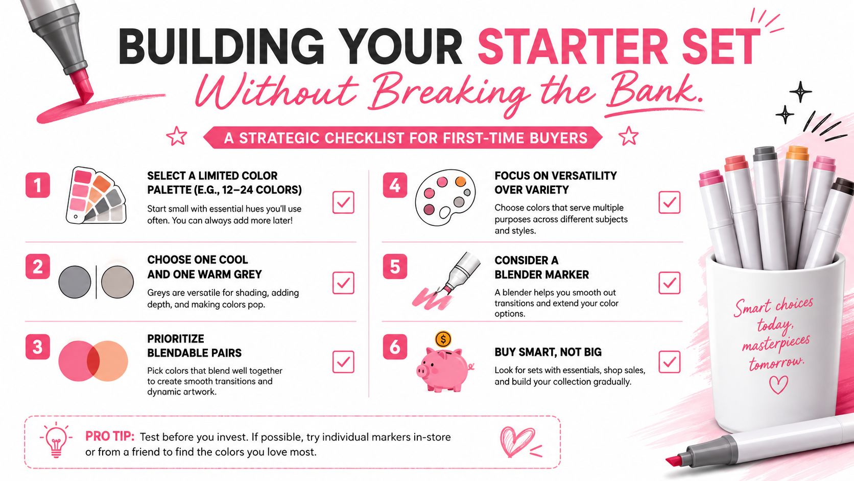 A strategic checklist for building an alcohol marker starter set with six practical tips for beginners.