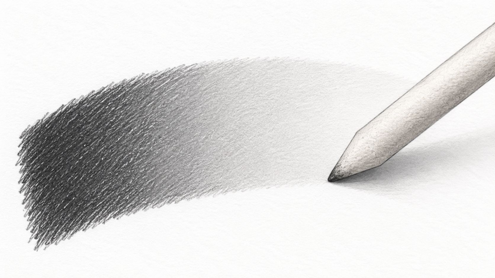 A professional blending stump tool creating a smooth graphite pencil shading gradient on white paper.