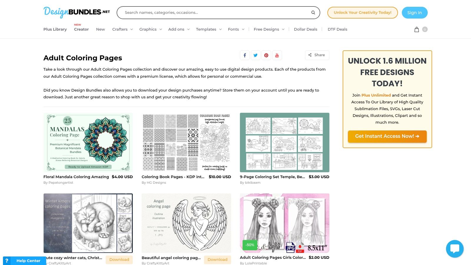 Creative Fabrica – Coloring Pages marketplace