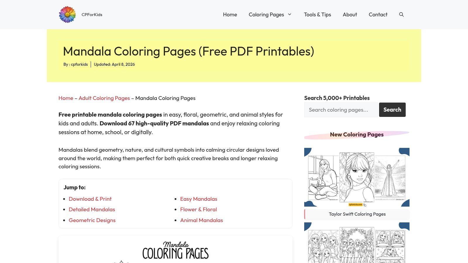 CPforKids, 65 Free Mandala Coloring Pages