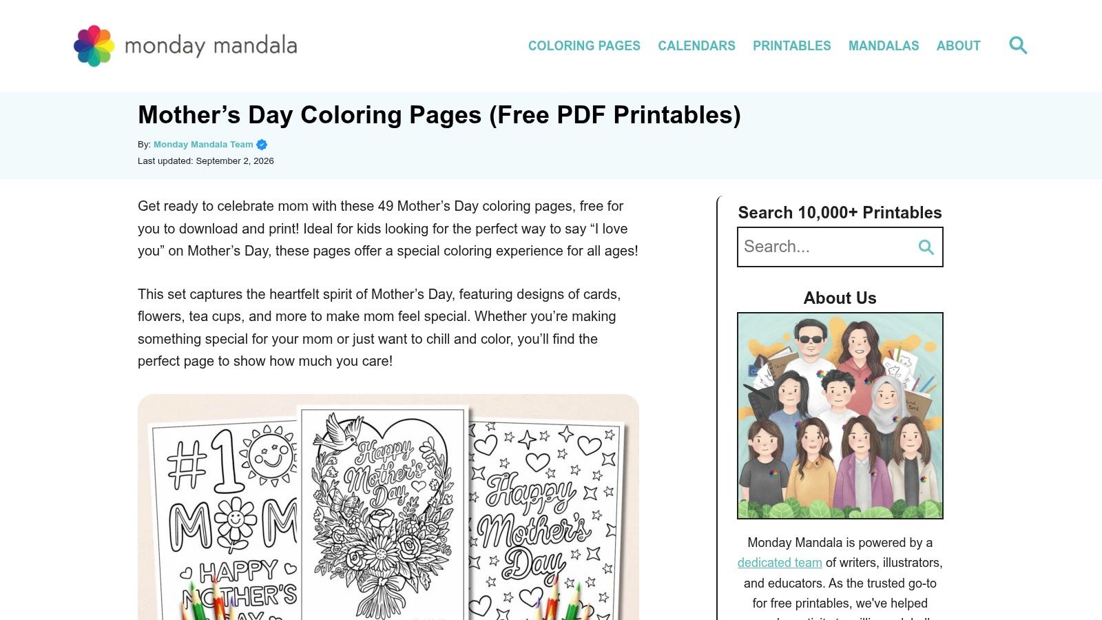 Monday Mandala, Mother's Day Coloring Pages