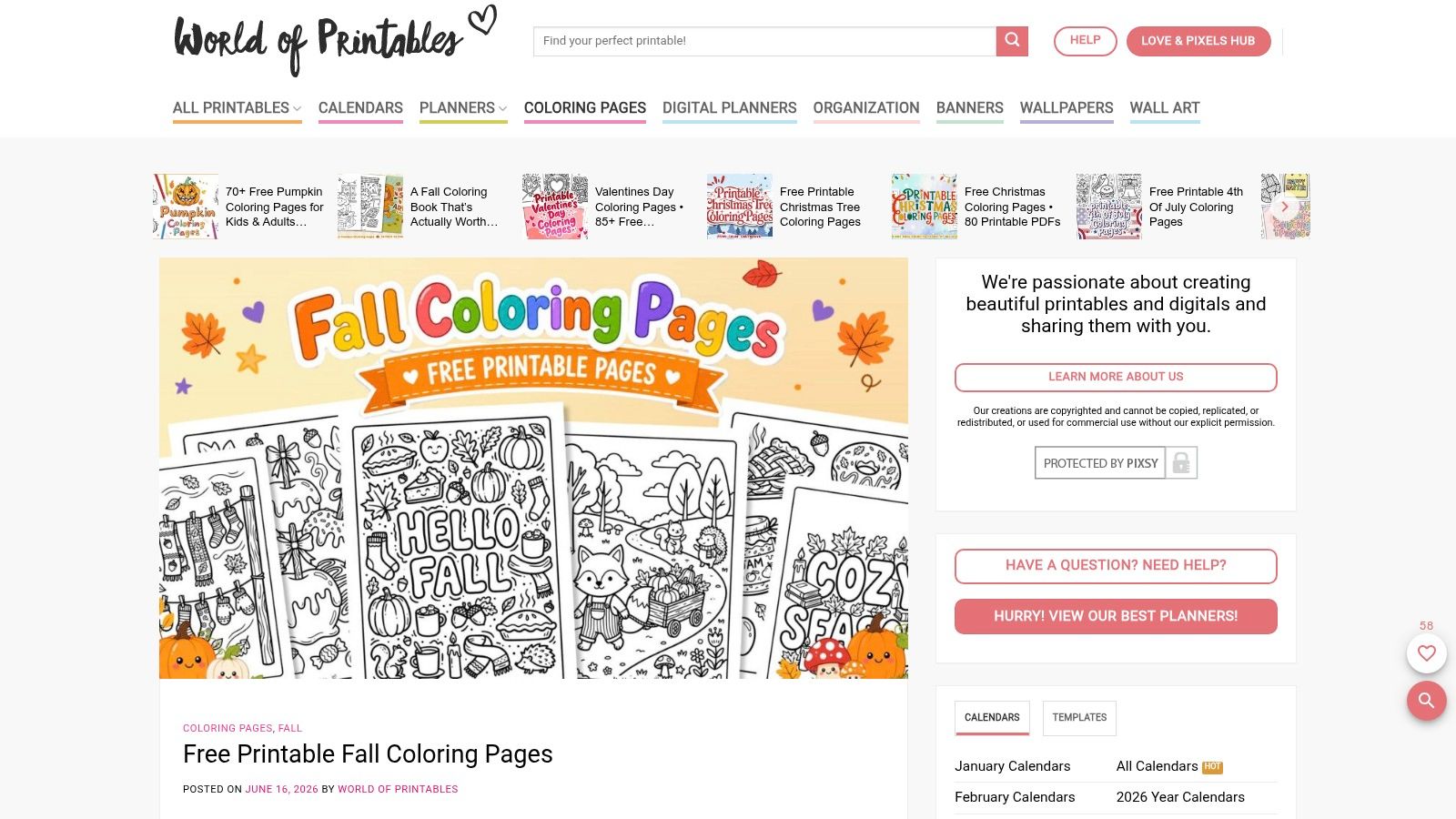 World of Printables – Free Fall Coloring Pages