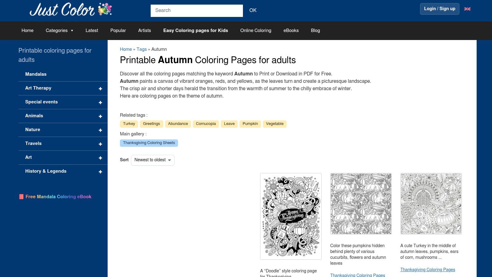 JustColor – Printable Autumn Pages (Adults)