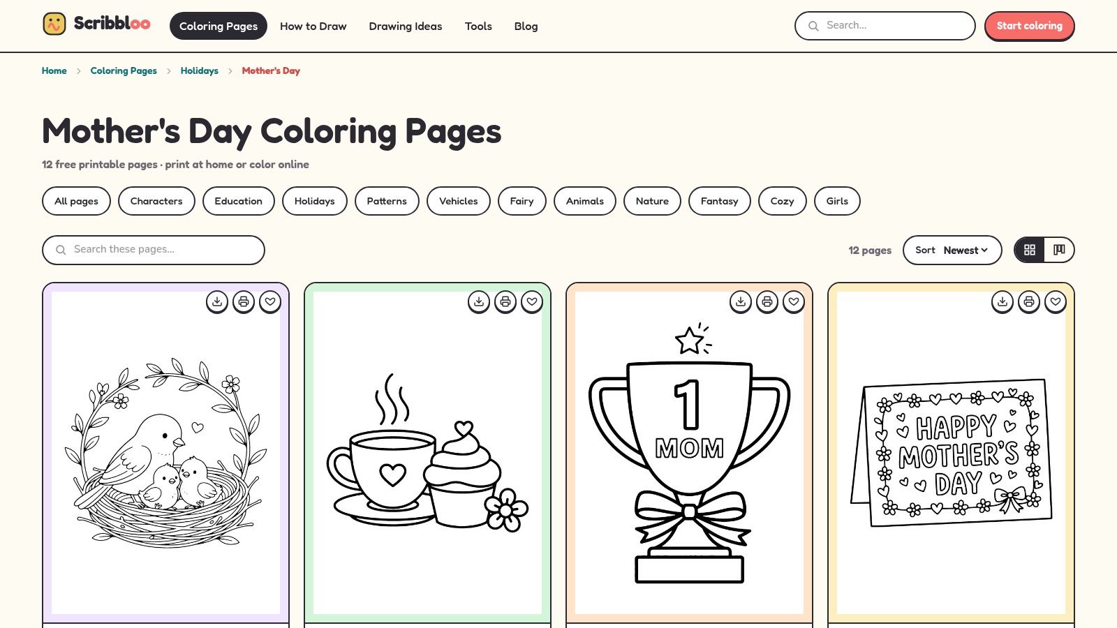 Scribbloo, Mother's Day Coloring Pages