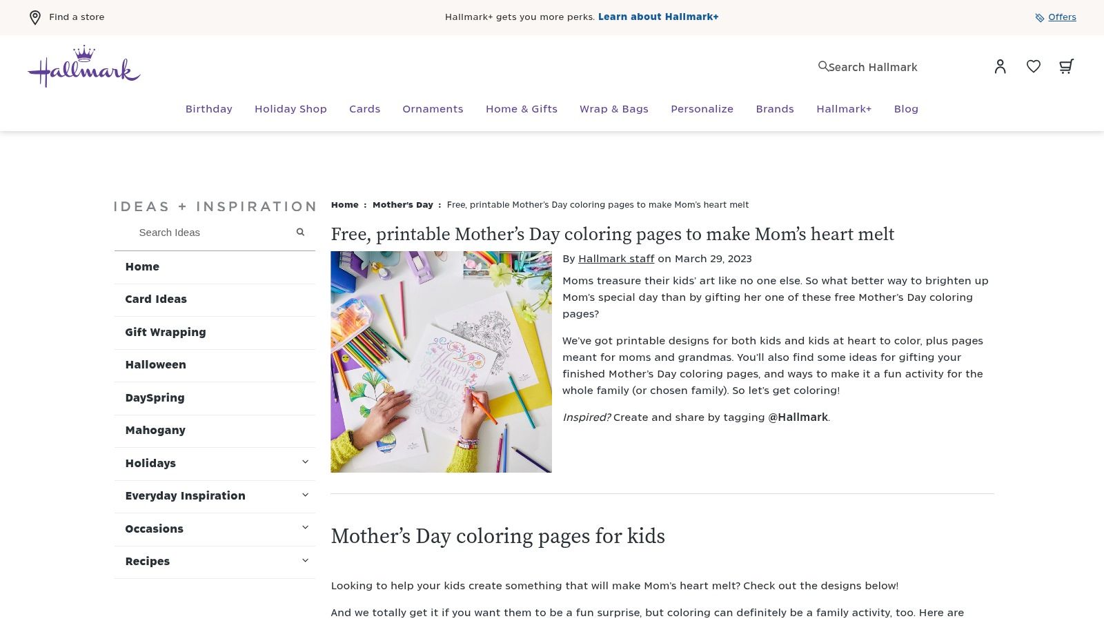 Hallmark Ideas & Inspiration, Free Mother's Day Coloring Pages