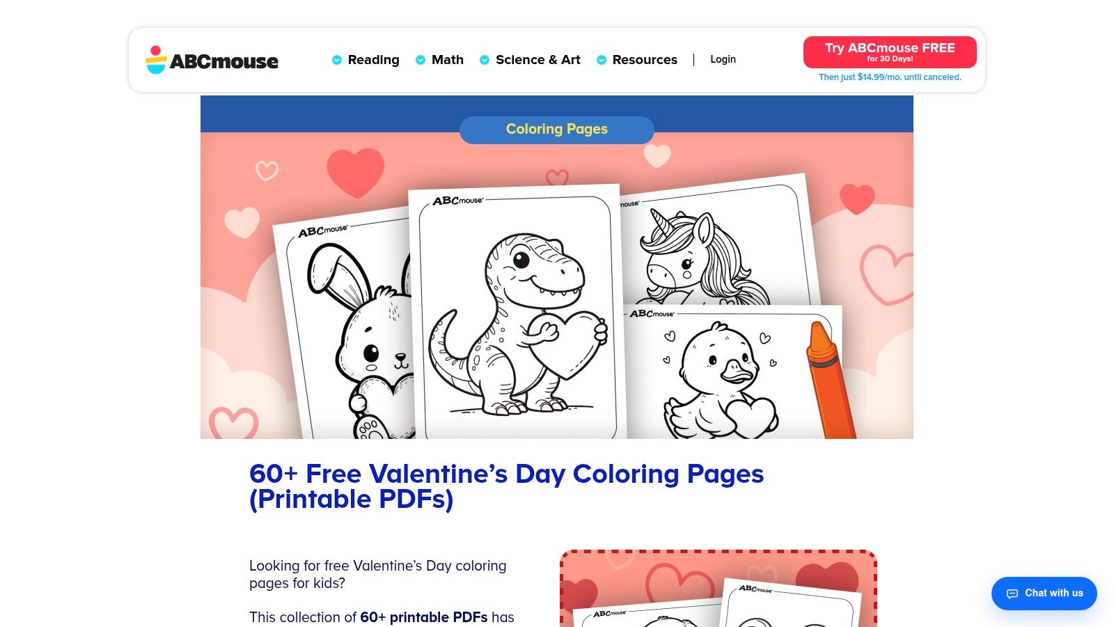 ABCmouse – 60+ Free Valentine Coloring Pages