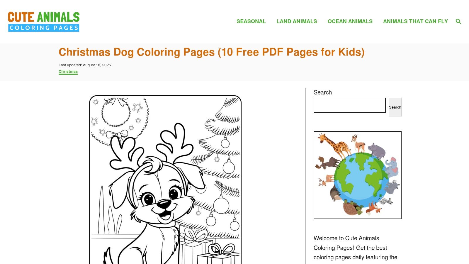 Cute Animals Coloring Pages – Christmas Dog Pack (10 PDFs)