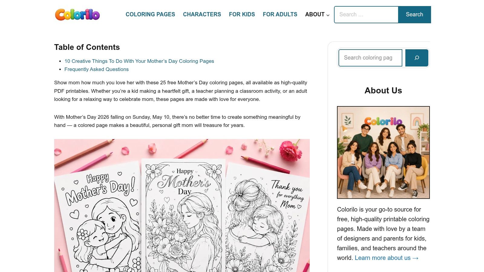 Colorilo, Mother's Day Coloring Pages
