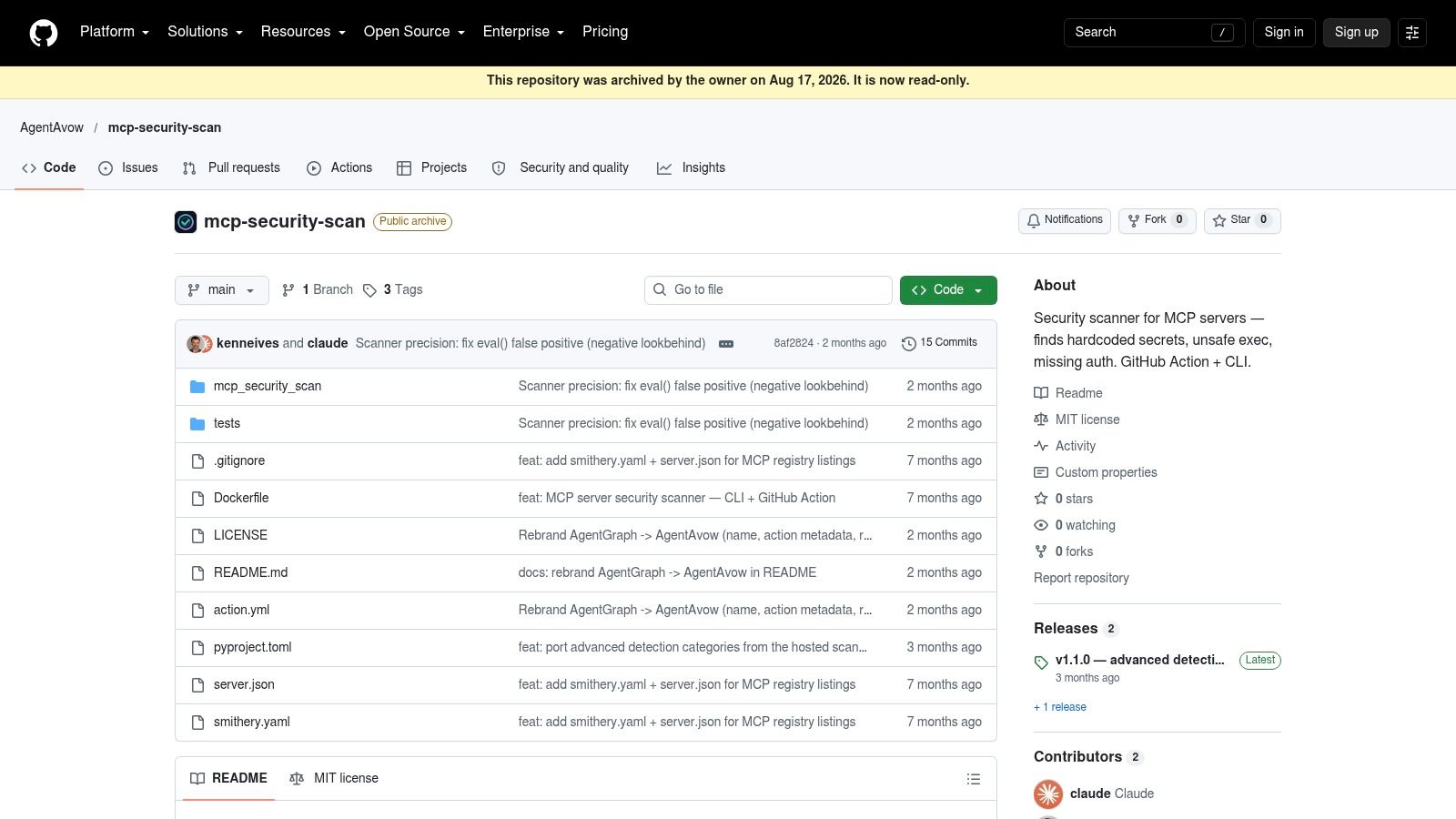 AgentAvow MCP Security Scan