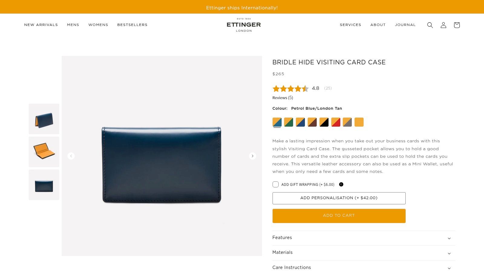 Ettinger Bridle Hide Visiting Card Case