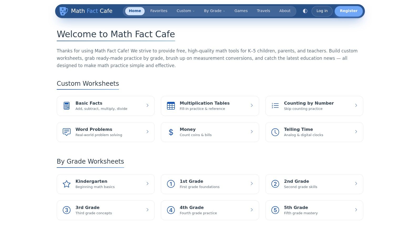 Math Fact Cafe