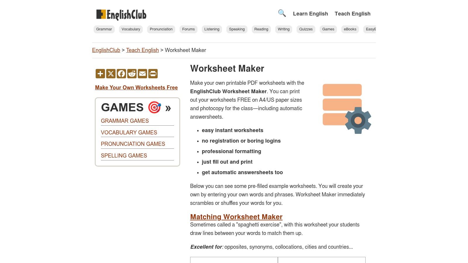EnglishClub Worksheet Maker