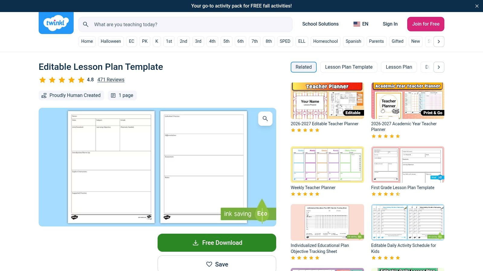Twinkl USA Editable Lesson Plan Templates