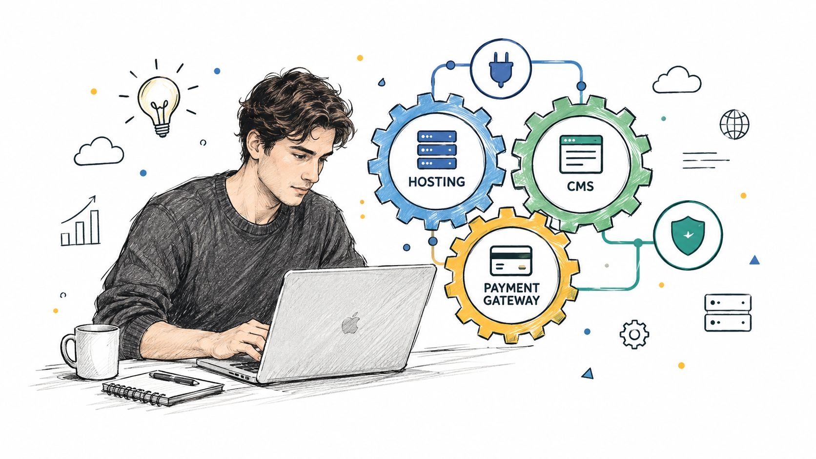 Un jeune homme travaillant sur un ordinateur portable pour créer une entreprise de vente en ligne efficace
