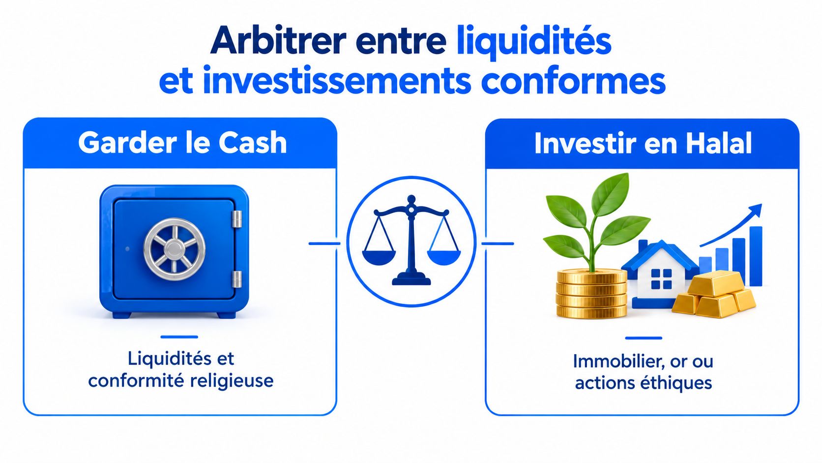 Une infographie comparant le maintien de liquidités en espèces et l'investissement dans des actifs financiers halal.