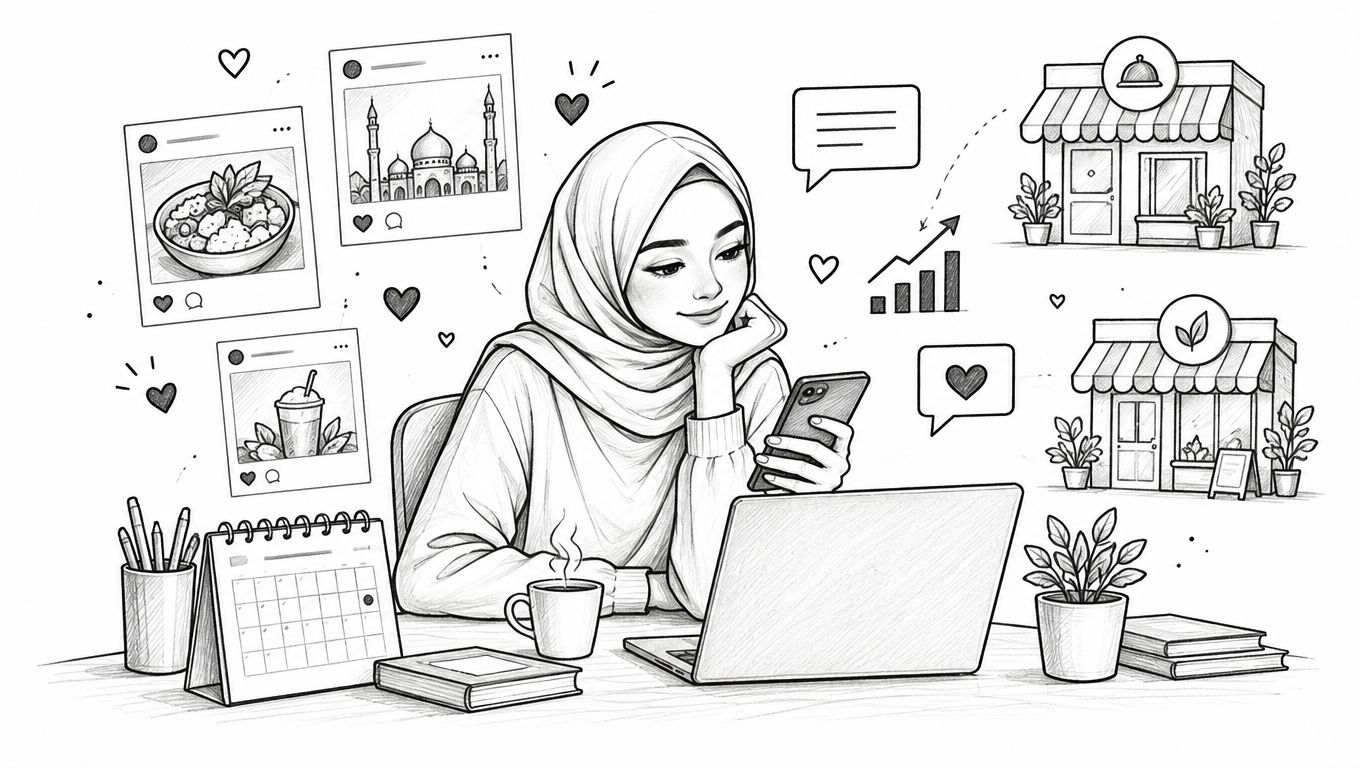 Une jeune femme portant le hijab travaille sur son ordinateur et son téléphone pour son business en ligne.