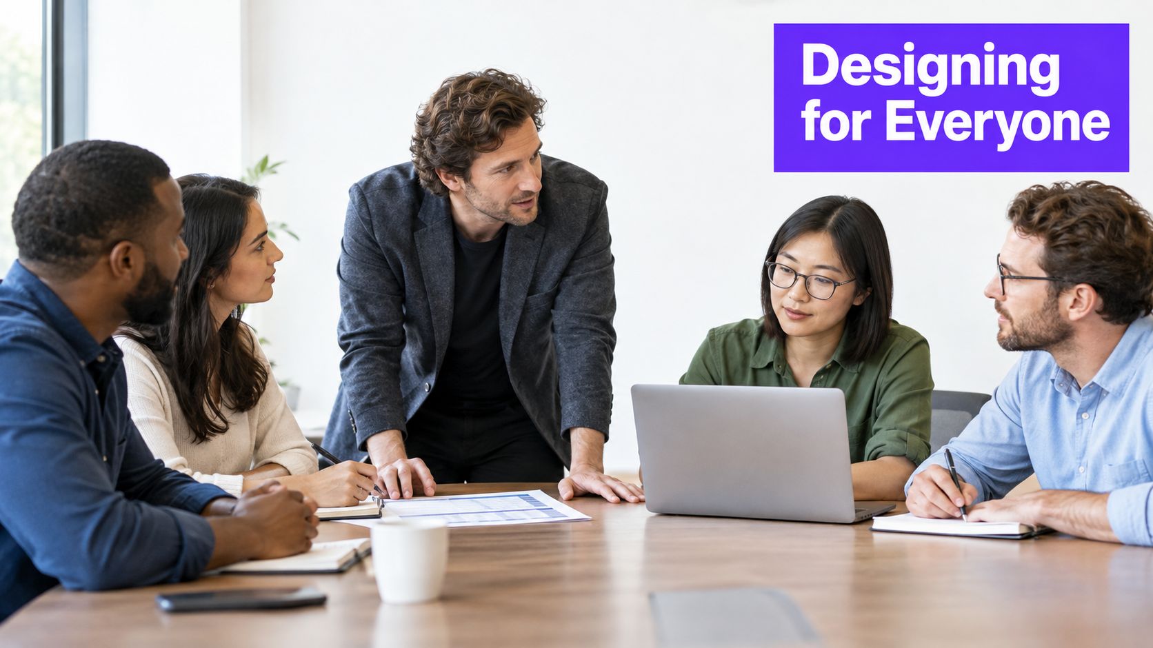 A diverse team of professionals collaborating around a conference table during a business meeting in an office.