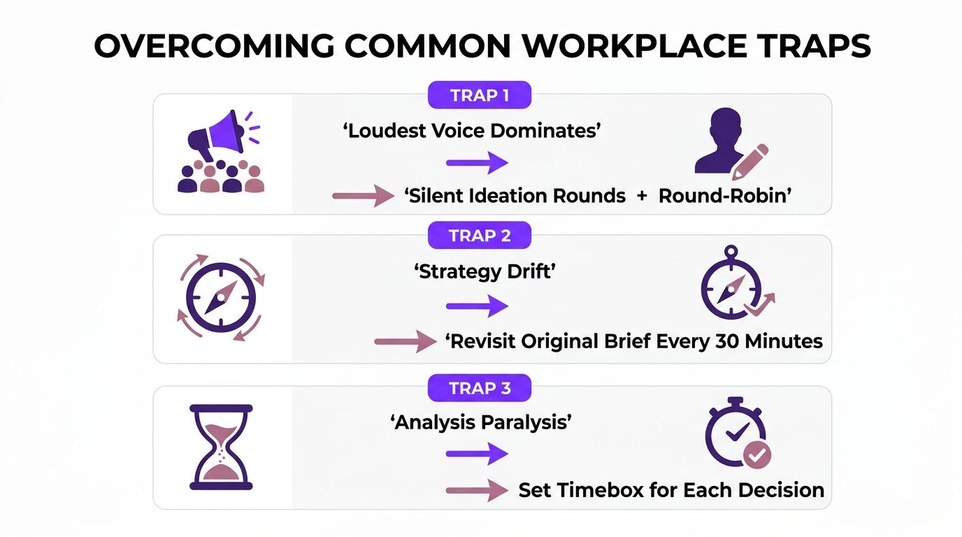 A visual guide outlining three common workplace traps and their corresponding solutions to improve team productivity.