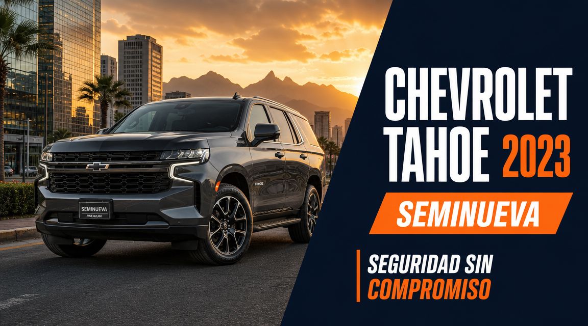 Una camioneta Chevrolet Tahoe 2023 color gris estacionada en una calle urbana al atardecer.