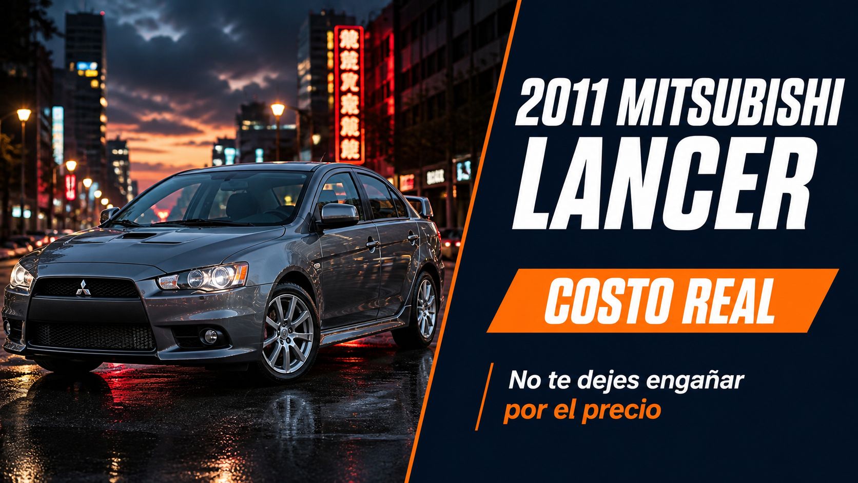 Un Mitsubishi Lancer 2011 gris estacionado en una calle urbana iluminada al atardecer para análisis de precios.
