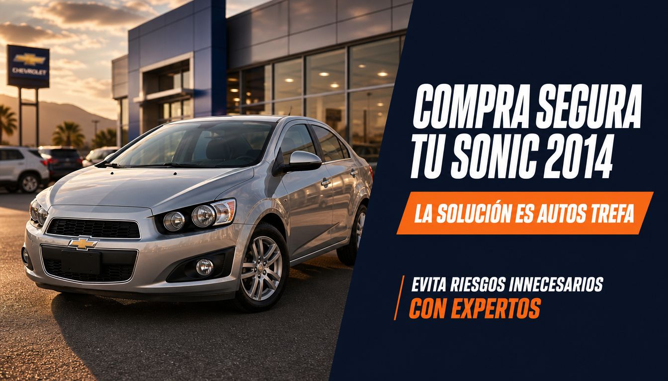 Anuncio publicitario de un automóvil Chevrolet Sonic 2014 en un concesionario, promovido por Autos Trefa.