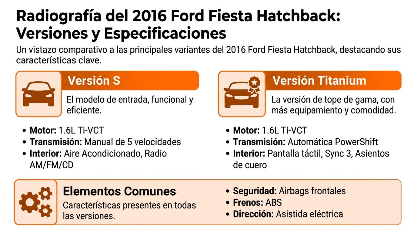 Comparativa de especificaciones y versiones del Ford Fiesta Hatchback 2016 entre el modelo S y Titanium.