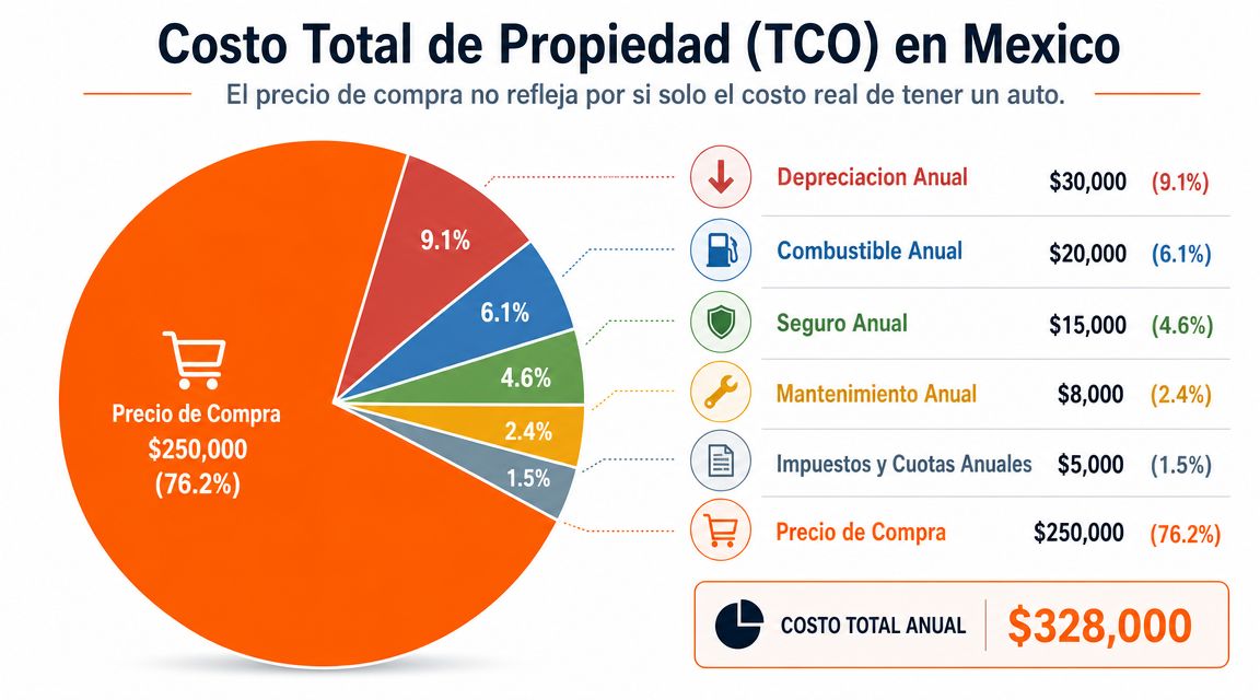 Gráfico de pastel que muestra el costo total anual de poseer un automóvil en México