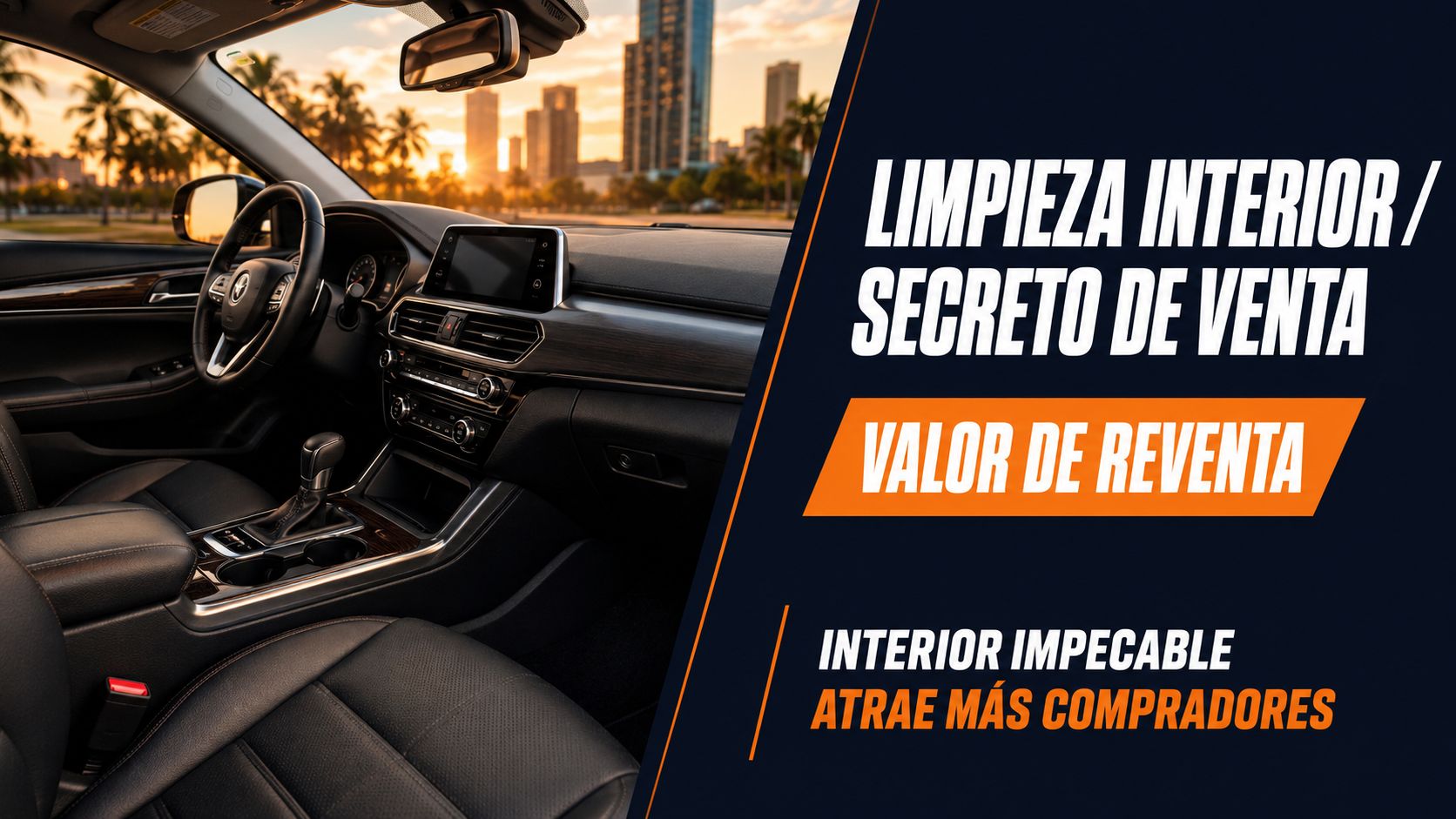Interior elegante de un coche moderno tras una limpieza profesional para aumentar su valor de reventa