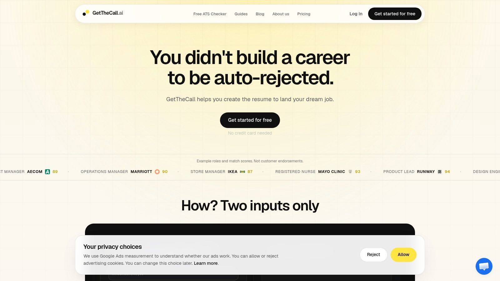 Screenshot from https://getthecall.ai