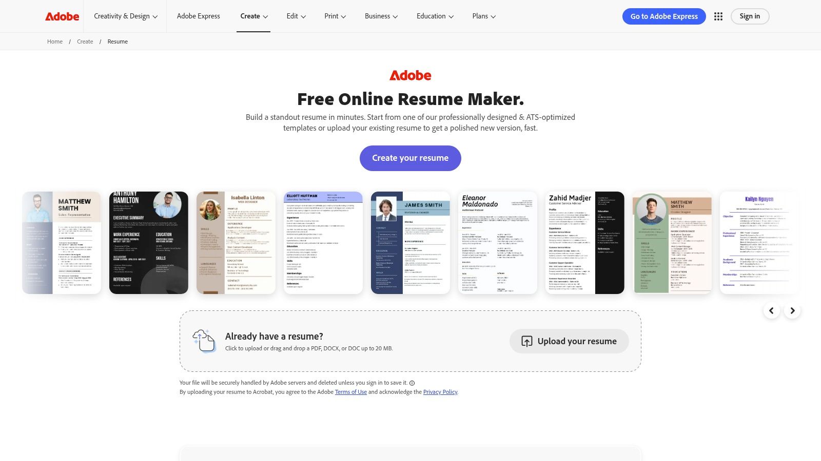 Adobe Express Resume Maker