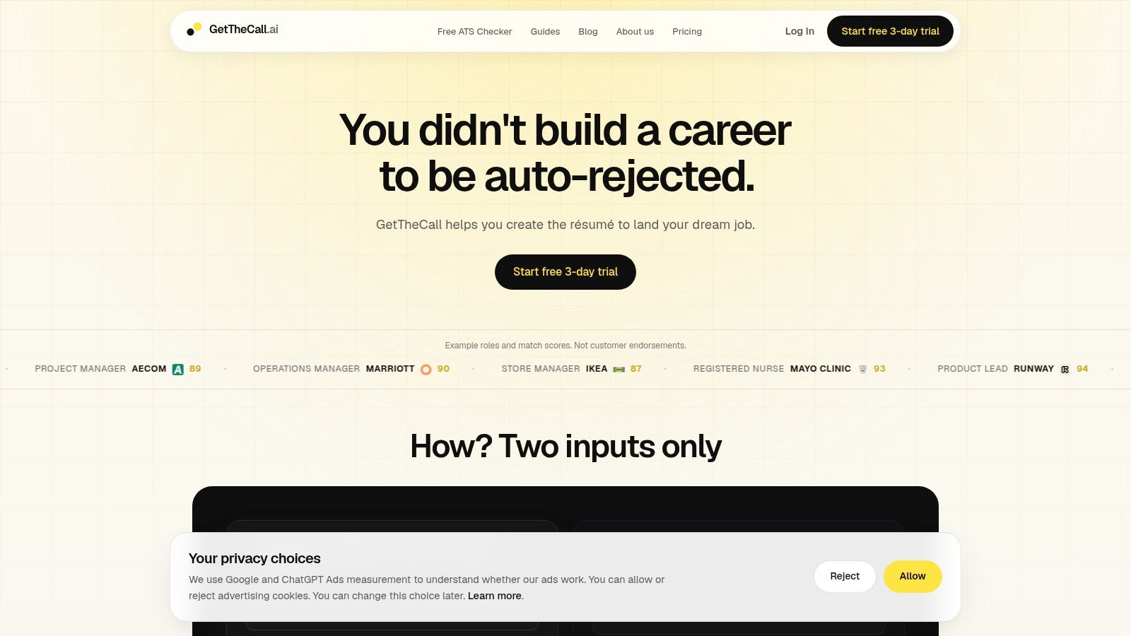Screenshot from https://getthecall.ai