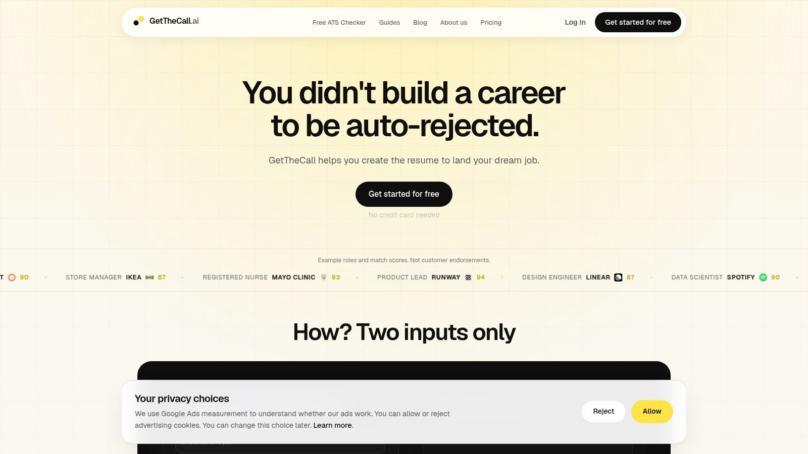 Screenshot from https://getthecall.ai