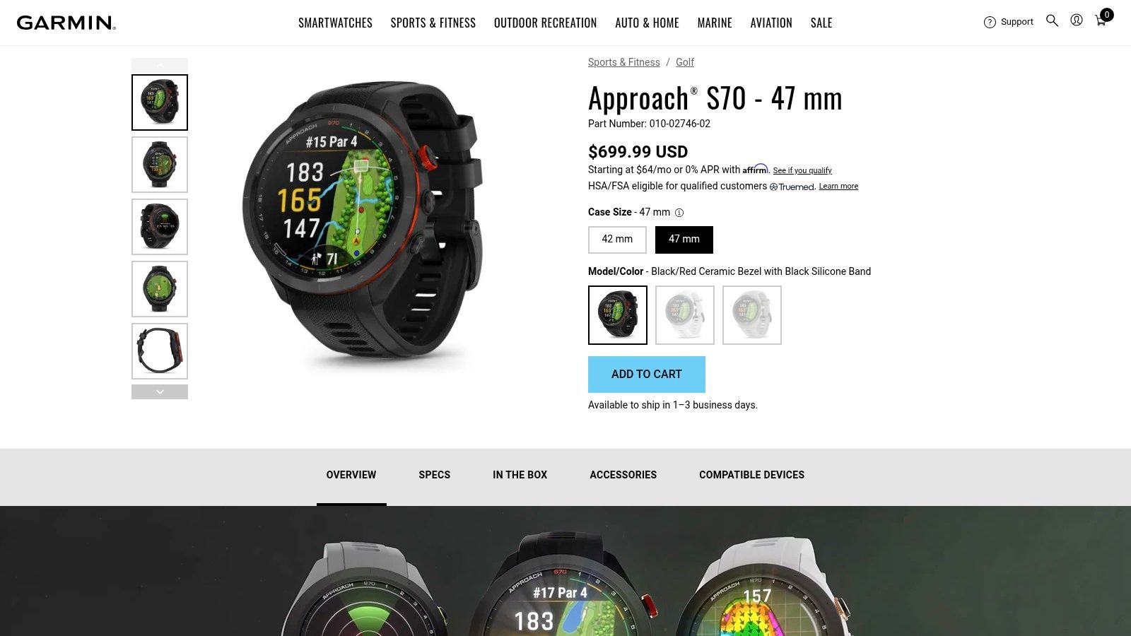 Garmin Approach S70 (premium GPS golf smartwatch)