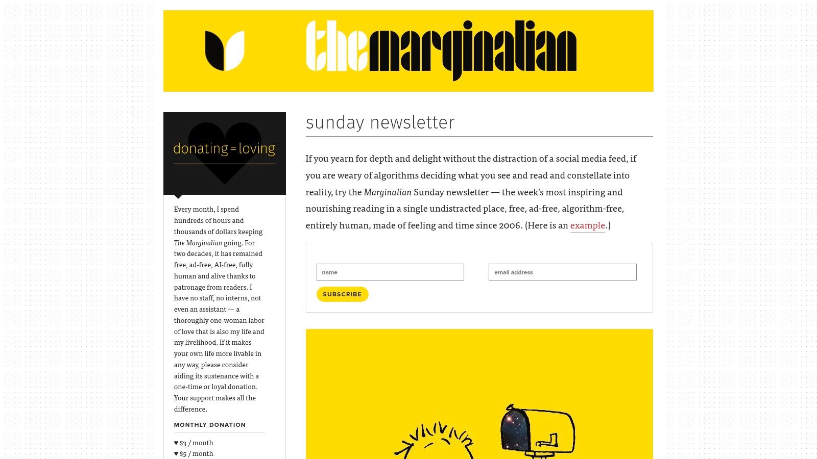 The Marginalian newsletter subscription page
