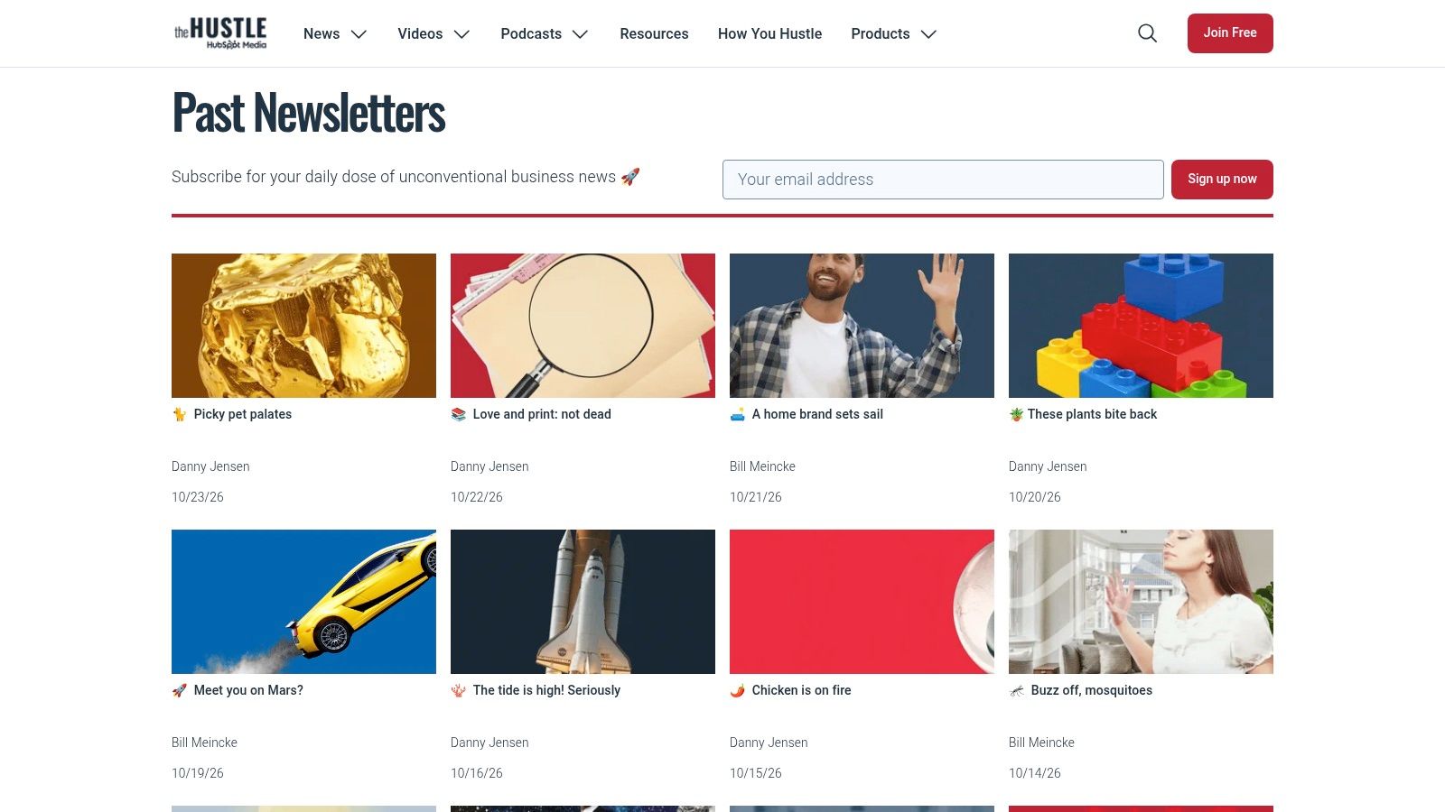 The Hustle past newsletters