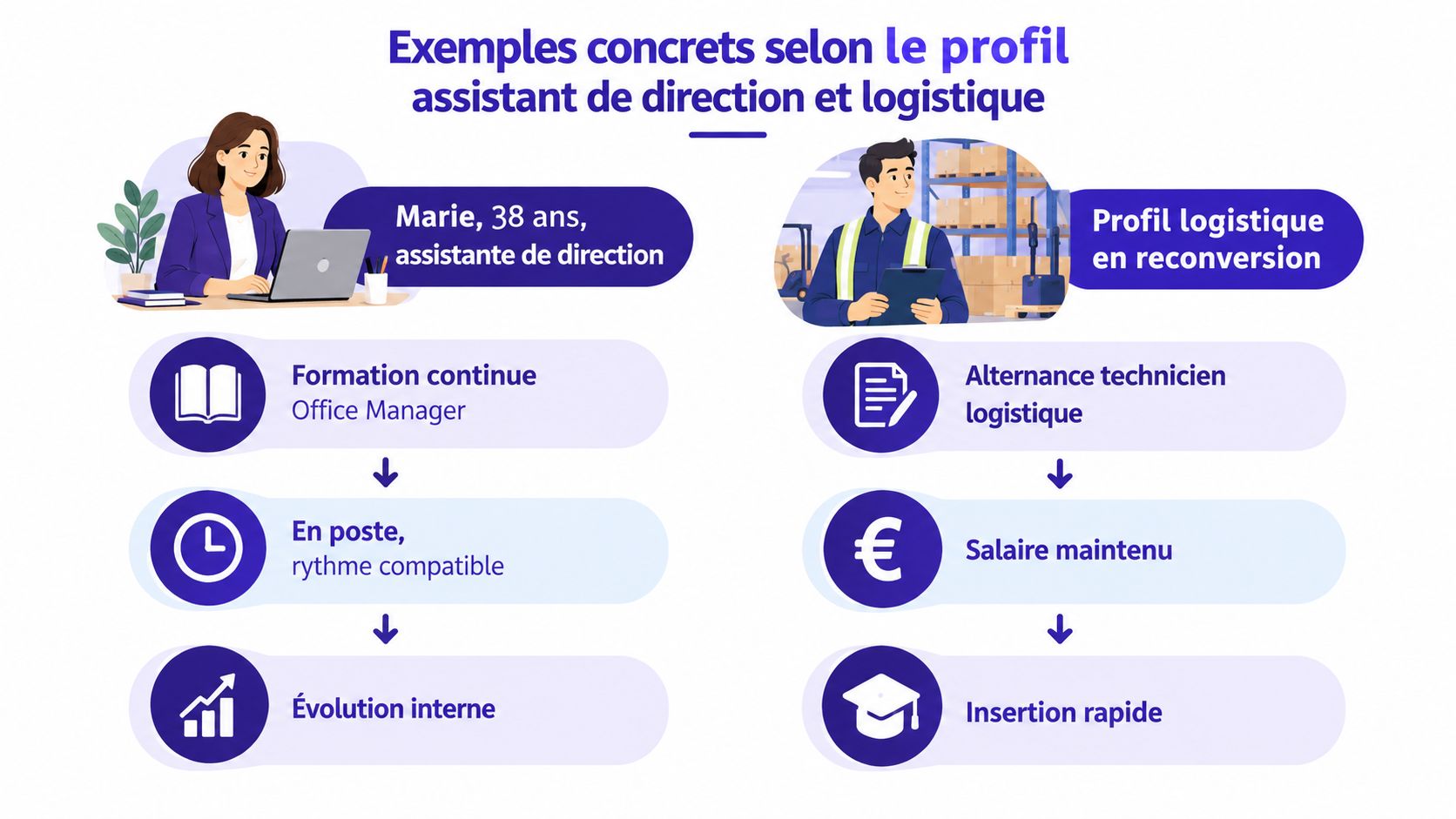 Exemple concret de formation continue pour une assistante de direction et une reconversion en logistique