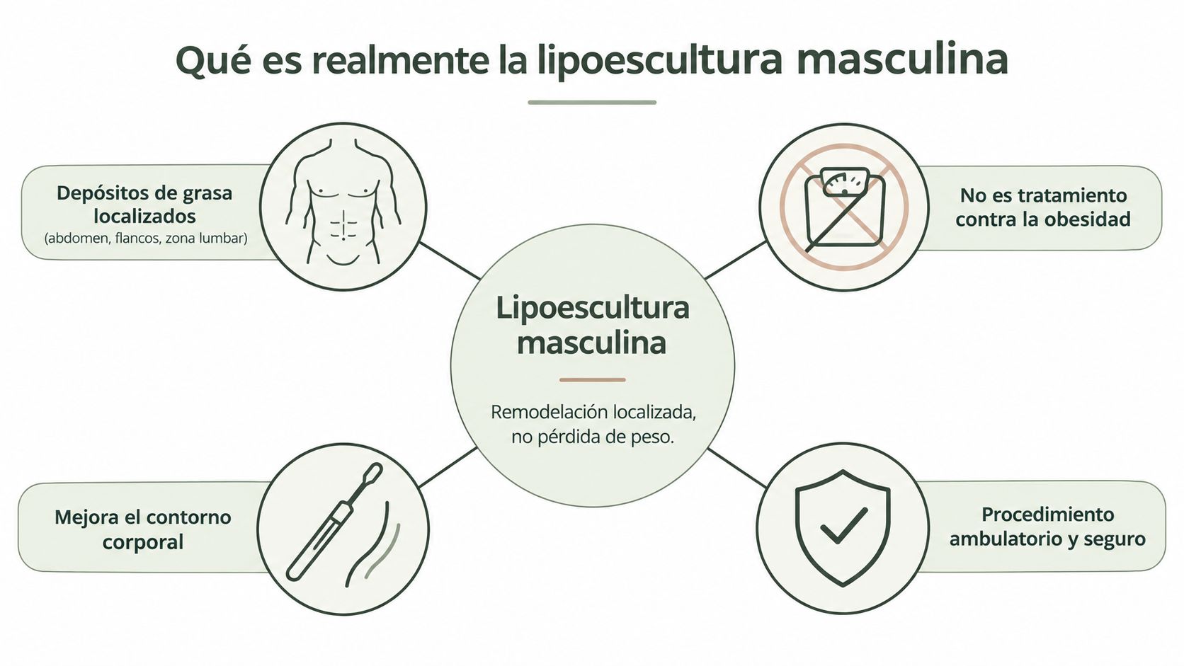 Infografía sobre la lipoescultura masculina explicando que es una técnica de remodelación corporal y no para adelgazar.