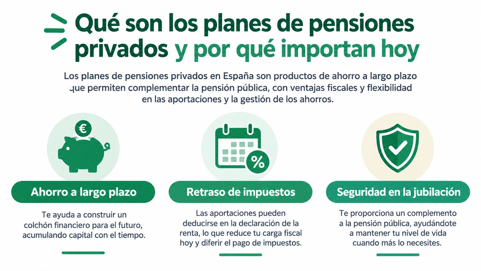 Infografía sobre qué son los planes de pensiones privados, sus ventajas fiscales y seguridad para la jubilación.