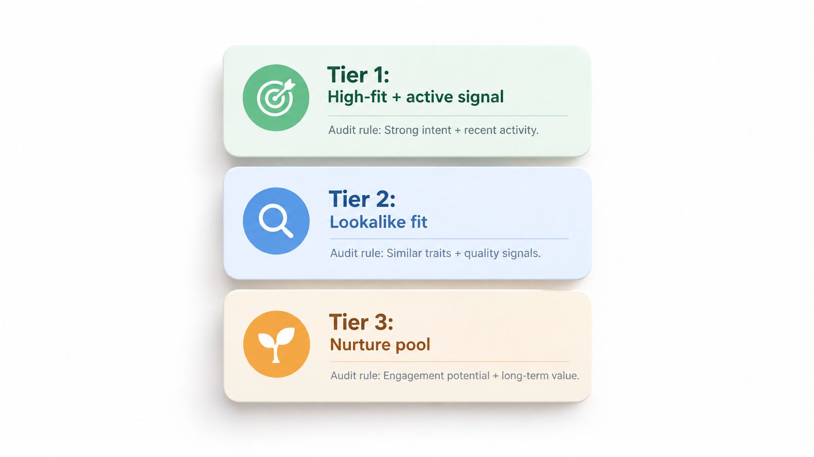 A visual guide illustrating a three-tiered pipeline generation framework for lead qualification and strategic marketing prioritization.
