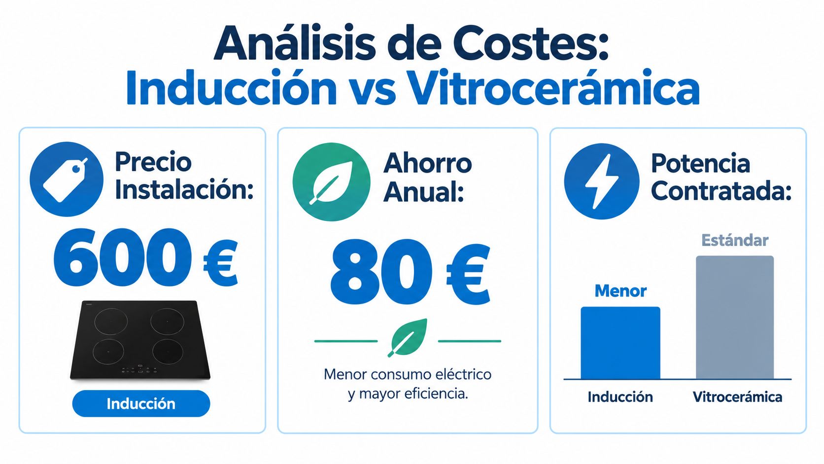 Comparativa de costes y eficiencia energética entre una placa de inducción y una placa vitrocerámica tradicional.