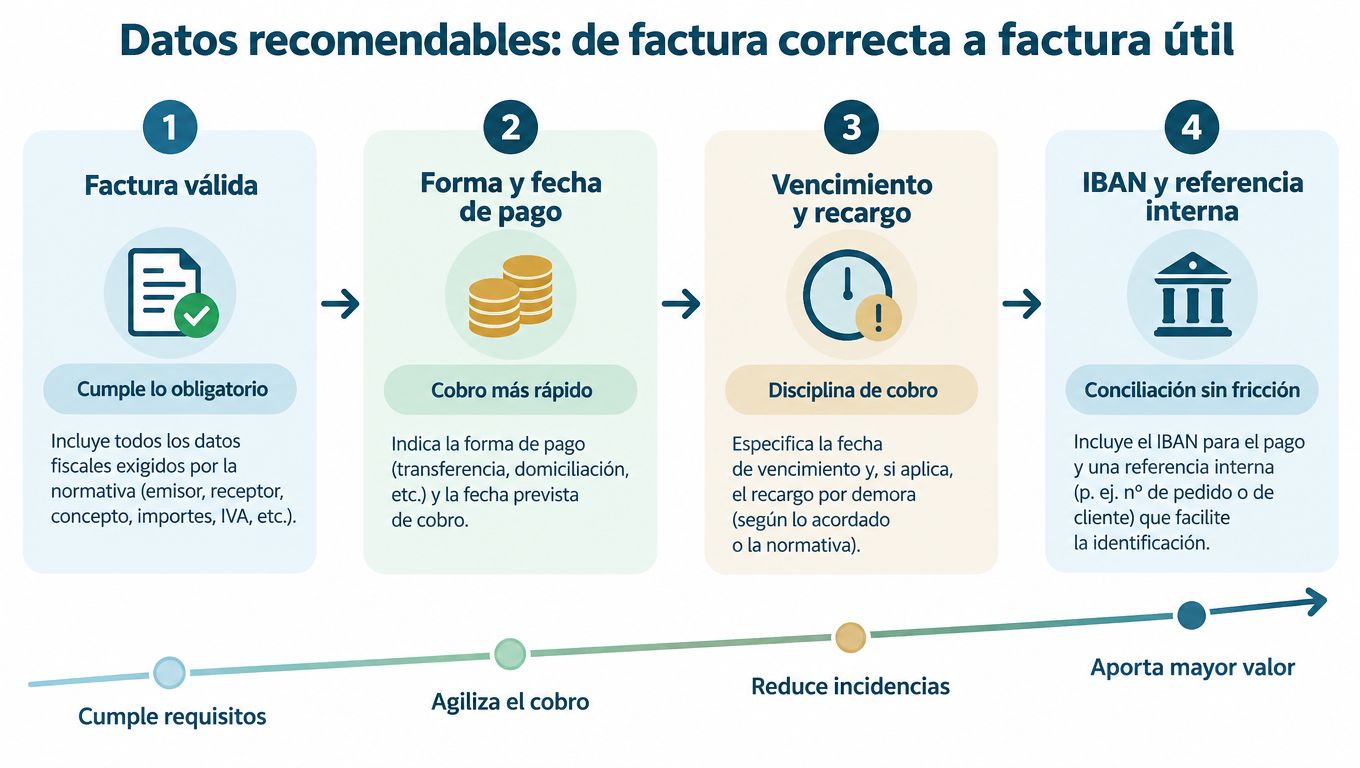 Infografía sobre los datos recomendables para convertir una factura correcta en una factura útil y eficiente.
