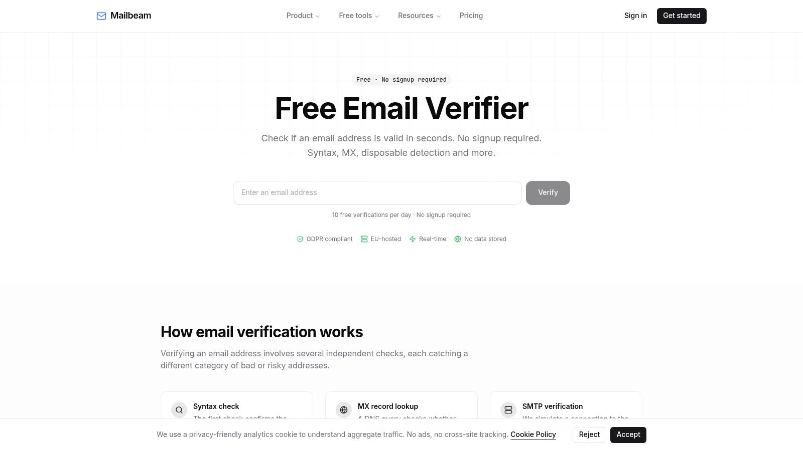 Free Email Verifier, Check if Any Email is Valid, Mailbeam