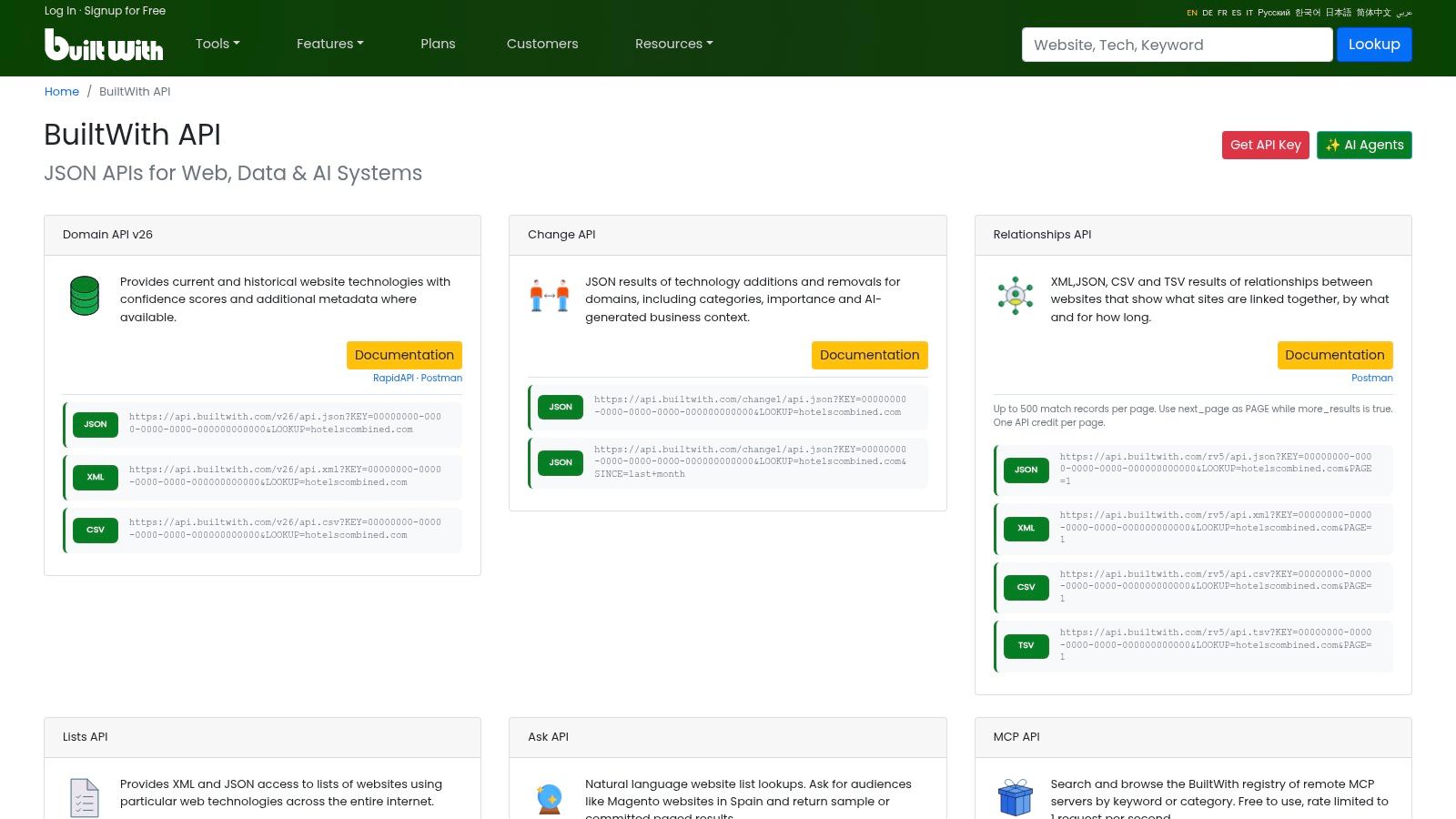 BuiltWith, Domain and Company Technology Lookup API