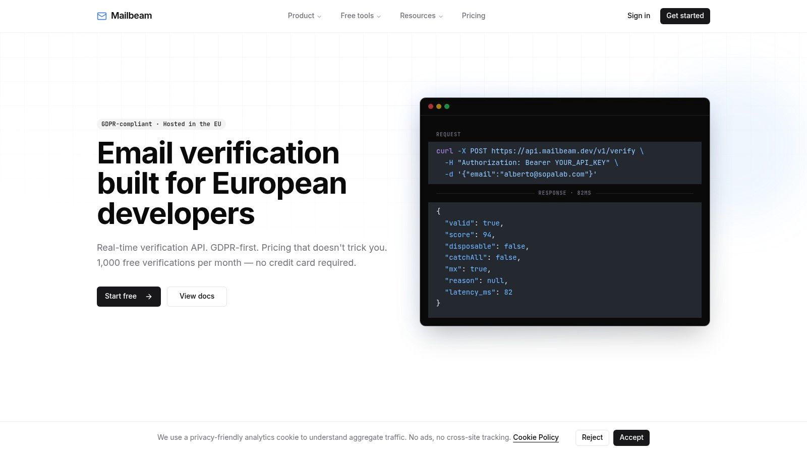 Screenshot from https://mailbeam.dev