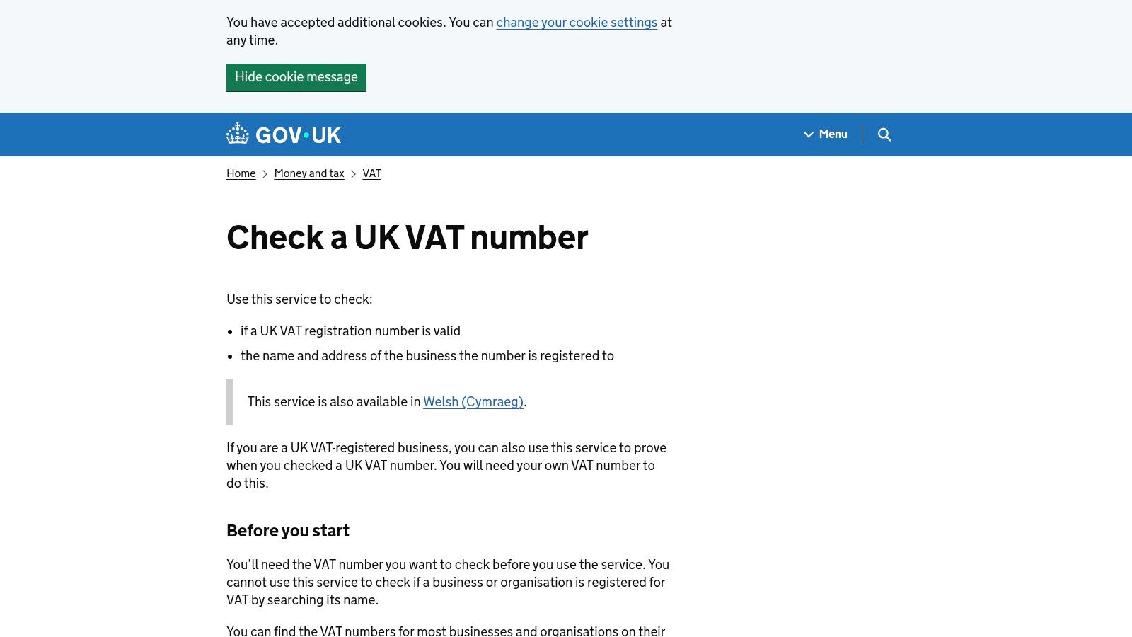HMRC “Check a UK VAT number” (official)
