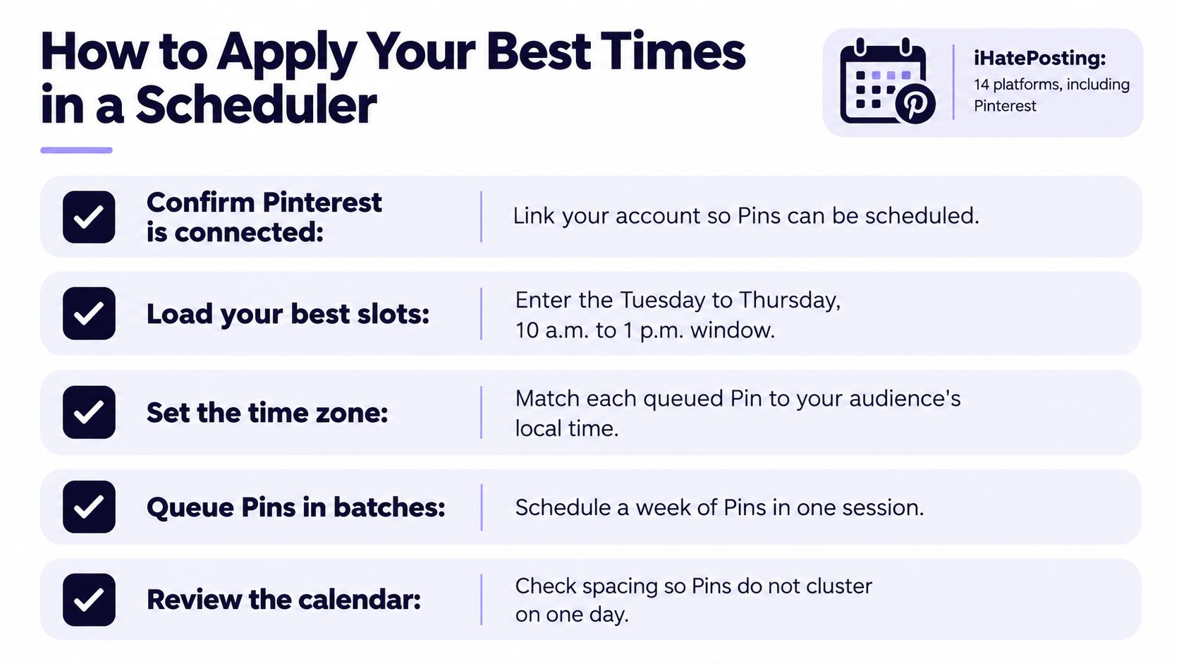 An infographic explaining how to use a social media scheduler to optimize Pinterest posting times effectively.