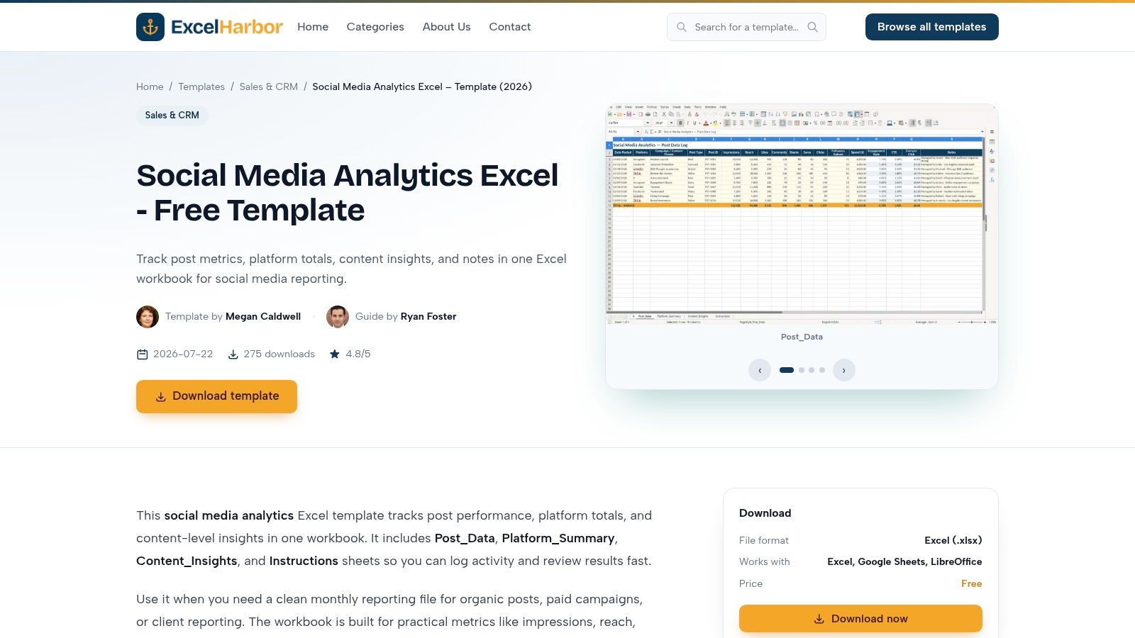 Smartsheet, Social Media Analytics Report Template