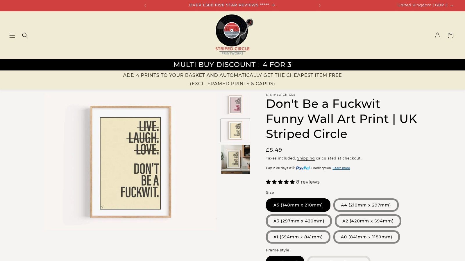 Products - Dont Be A Fuckwit Wall Art Print