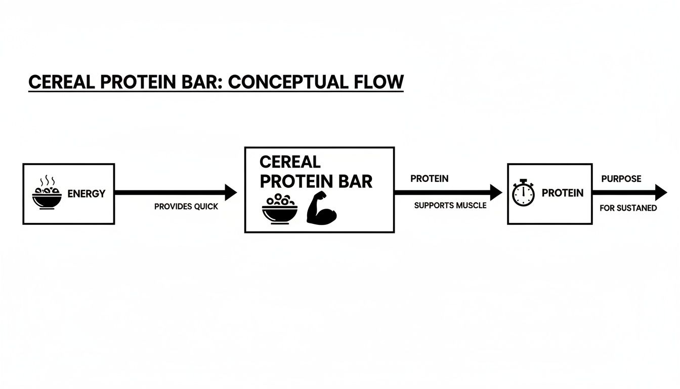A conceptual flow diagram showing how cereal protein bars provide quick energy and sustained protein.